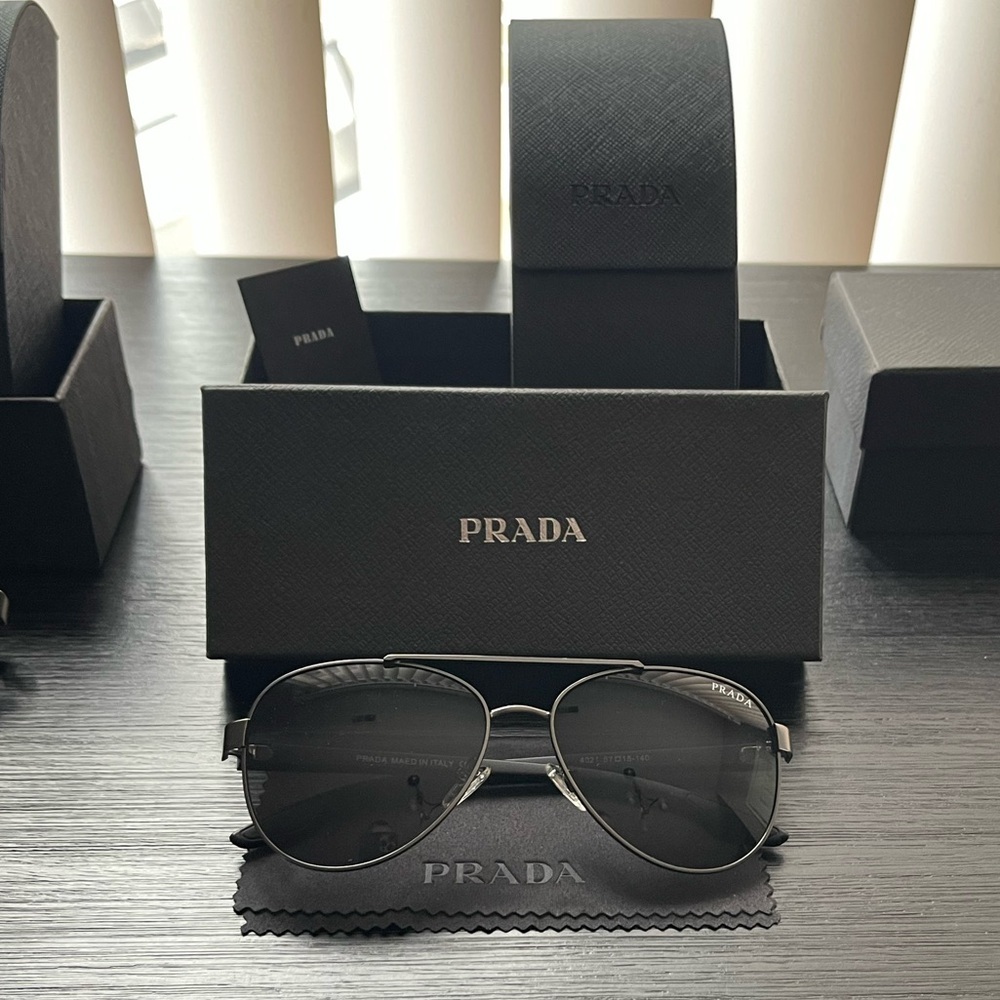 Prada Dark Black Aviator Sunglasses - Picture 5 of 7